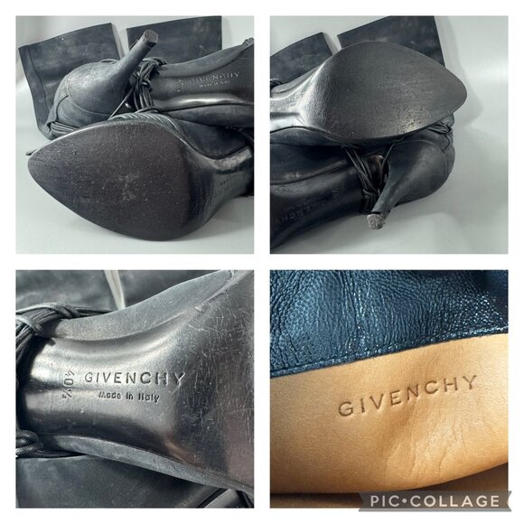 Authenitc Givenchy Black Leather Lace-up Knee-high Heel Boots, Size 40.5 - Picture 12 of 13